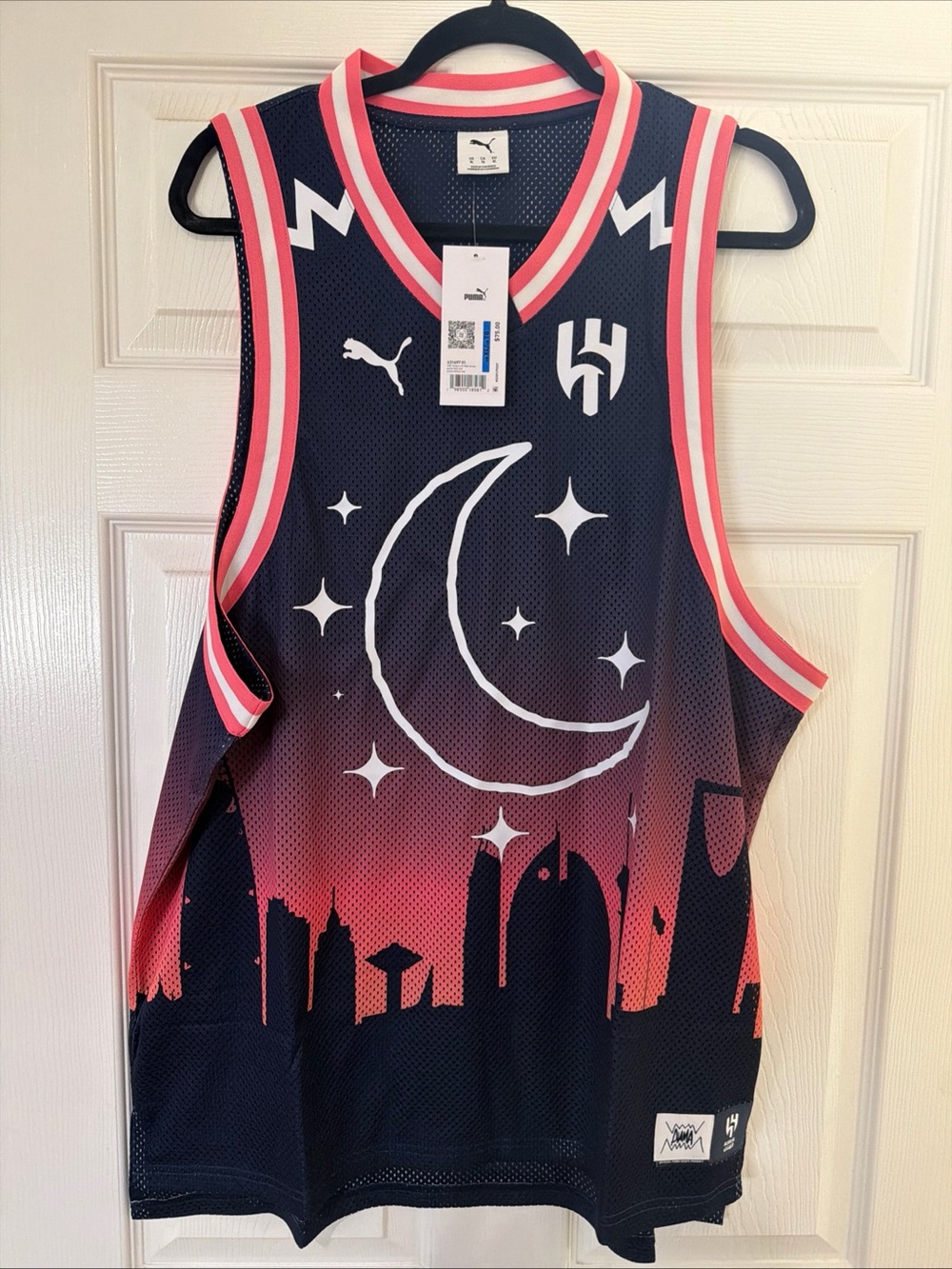 Puma Hoops x Al Hilal Mens Basketball Jersey Mens Navy Pink AOP Moon City